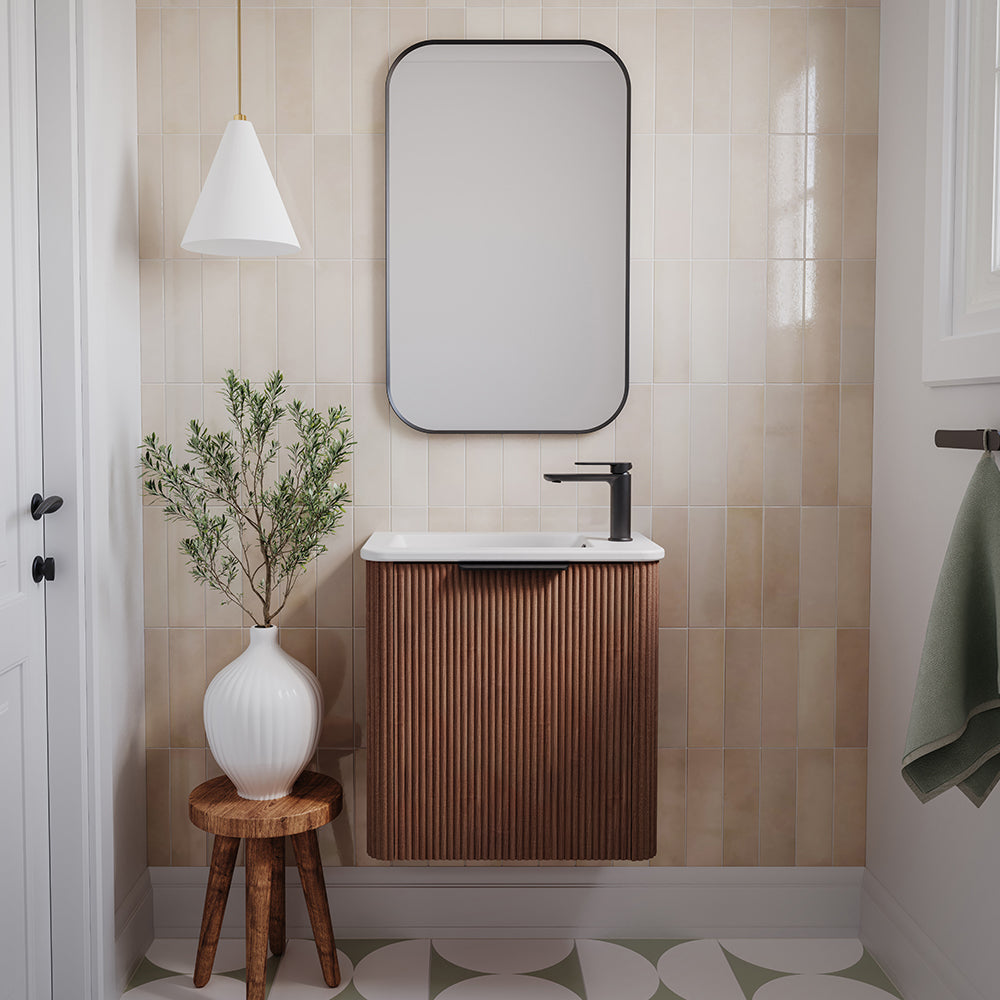 Fienza Minka Mini 550 Wall Hung Vanity Right Hand Tap Walnut