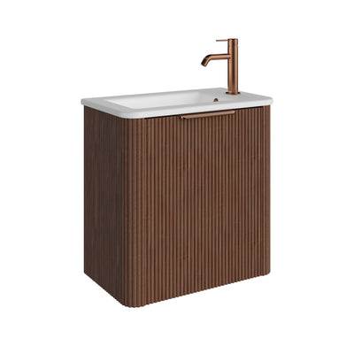 Fienza Minka Mini 550 Wall Hung Vanity Right Hand Tap Walnut