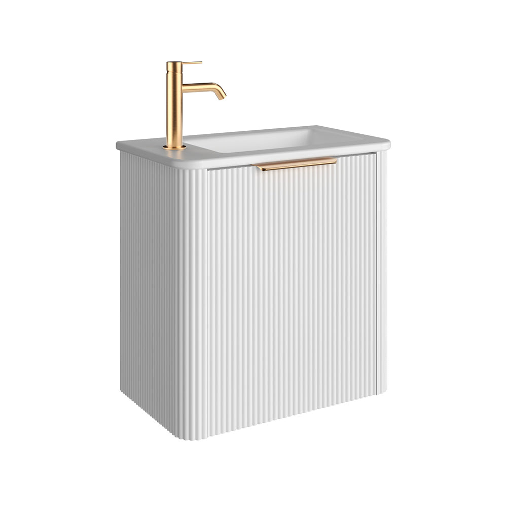 Fienza Minka Mini 550 Wall Hung Vanity Left Hand Tap Satin White
