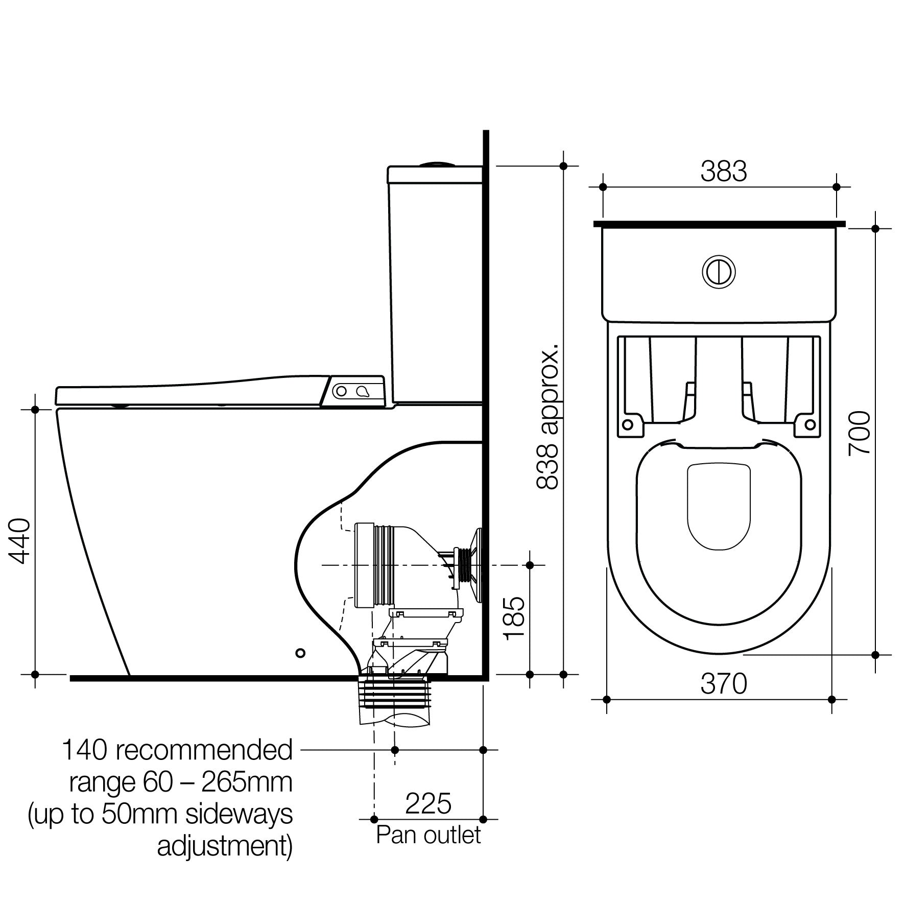 Caroma Urbane II Bidet Cleanflush Back Entry Toilet Suite