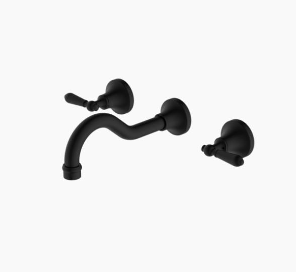 NERO YORK WALL BASIN SET WITH METAL LEVER