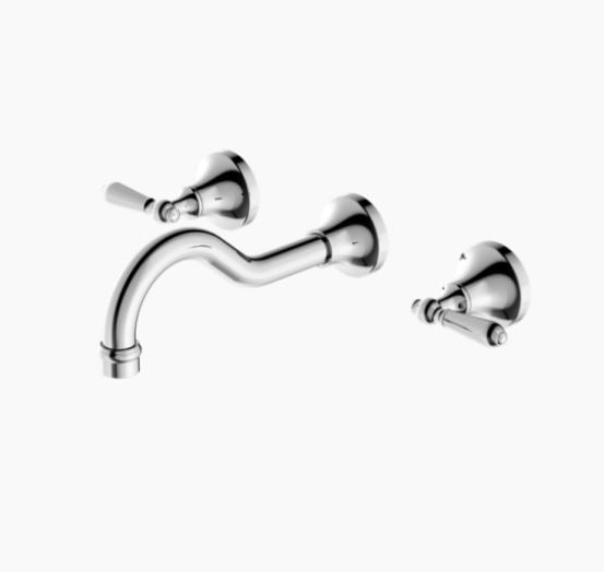 NERO YORK WALL BASIN SET WITH METAL LEVER
