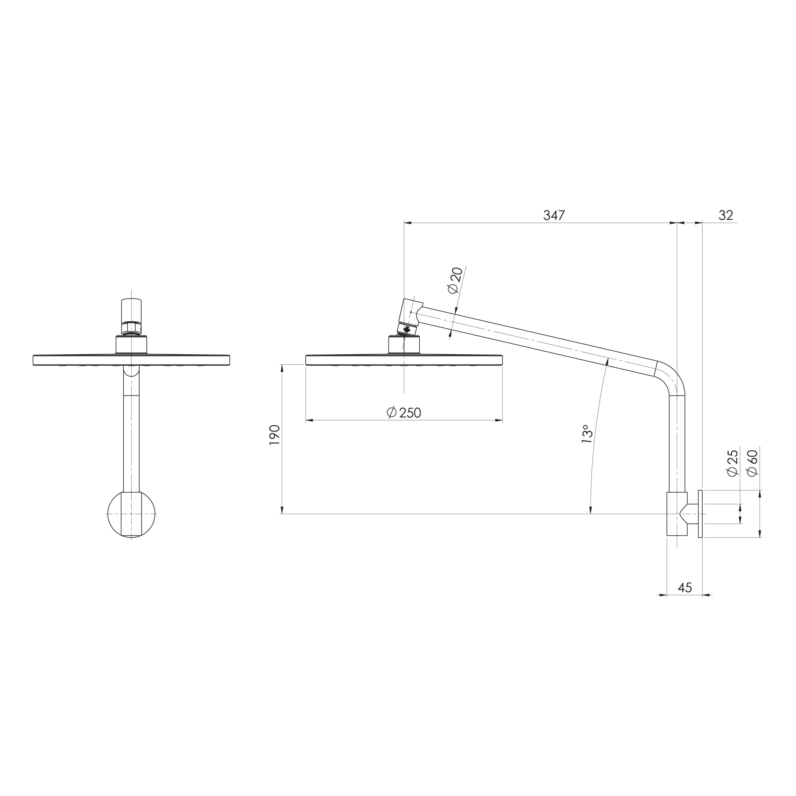 Phoenix Ormond High Rise Shower Rose & Arm Brushed Carbon