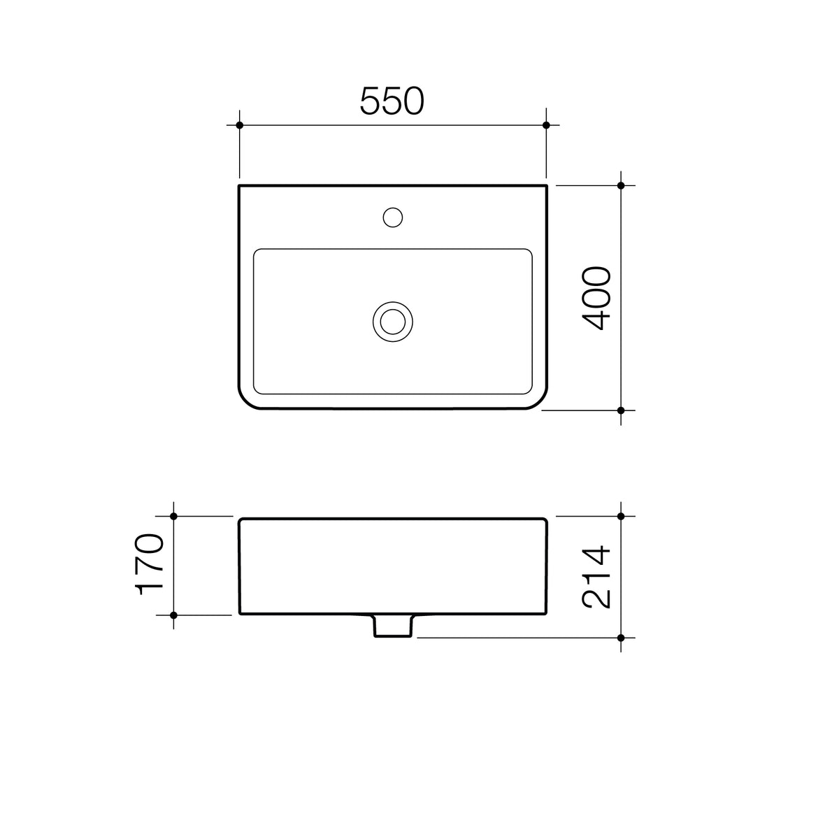 Cubus Wall Basin 1TH specification drawing