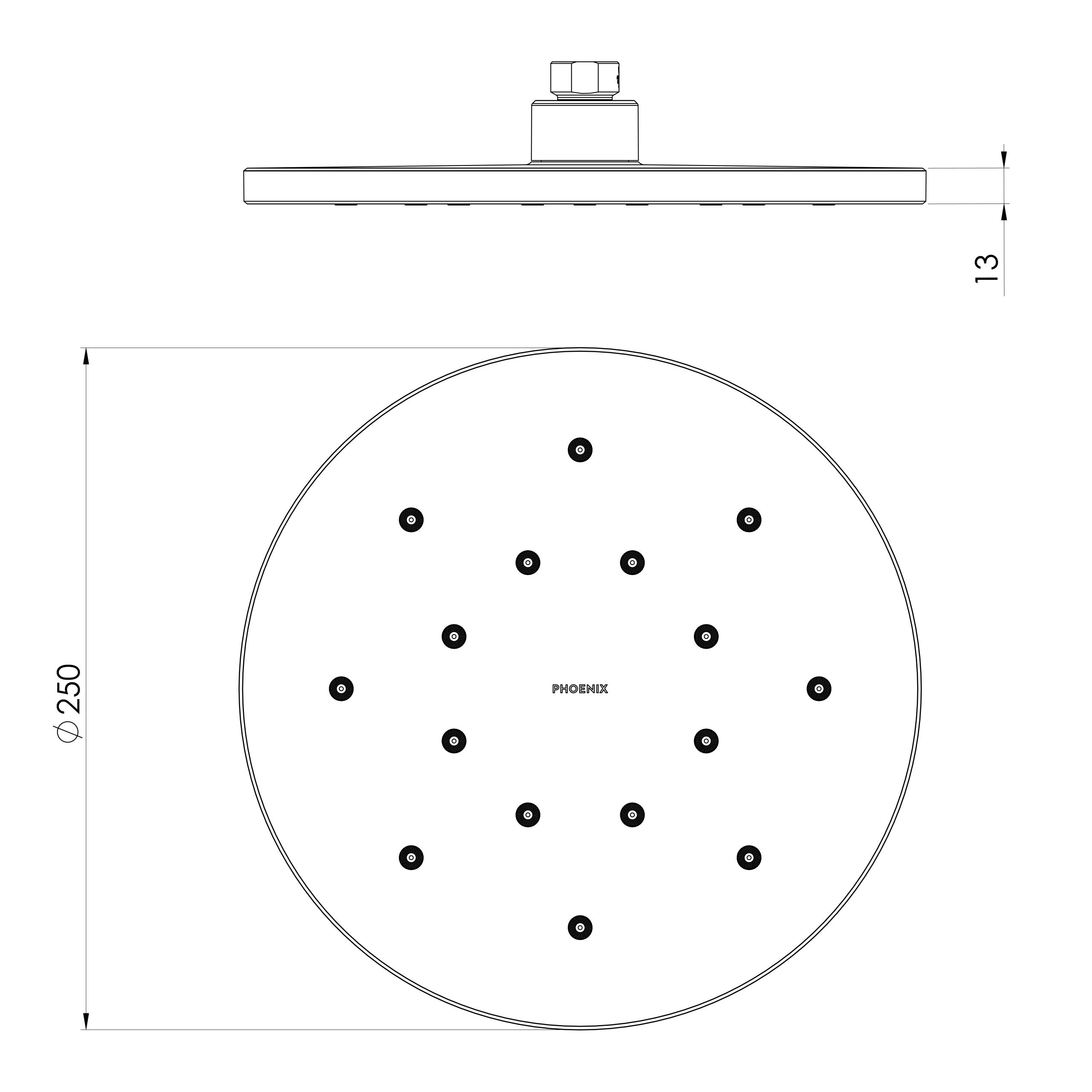 Phoenix LuxeXP Shower Rose 250mm Round Brushed Carbon