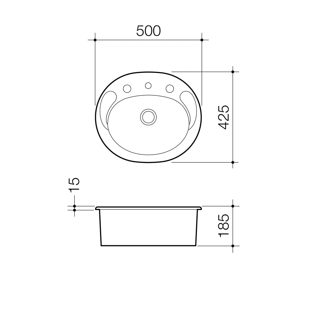 Concorde Vanity Basin 3TH White specification drawing