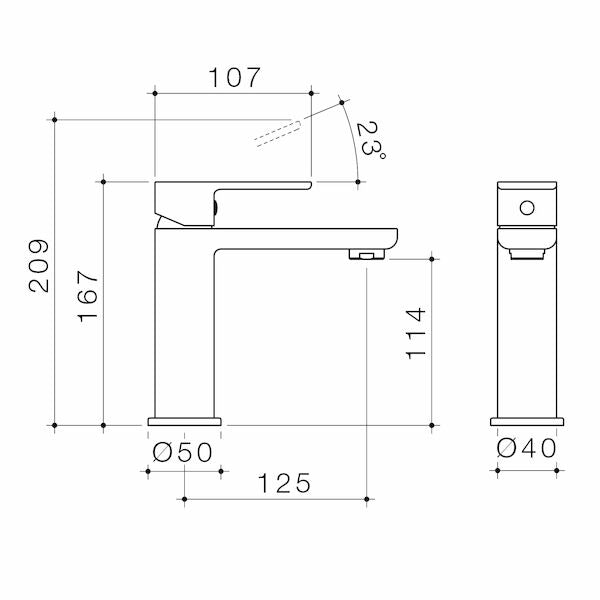 Caroma Luna Basin Mixer technical drawing
