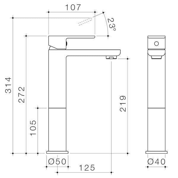 Caroma Luna Tower Basin Mixer technical drawing