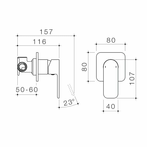 Caroma Luna Bath/Shower Mixer technical drawing