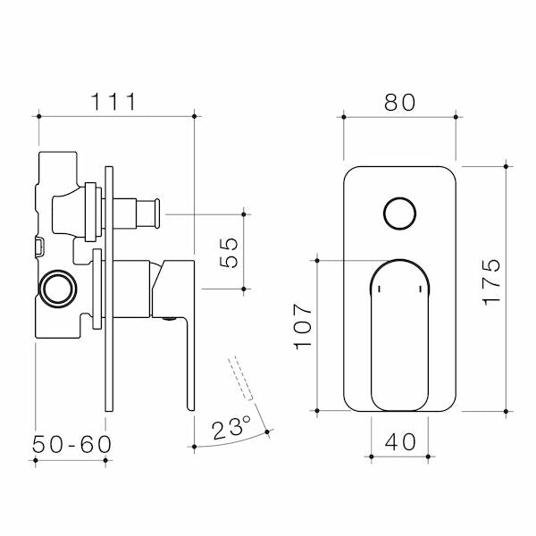 Caroma Luna Bath/Shower Mixer with Diverter technical drawing