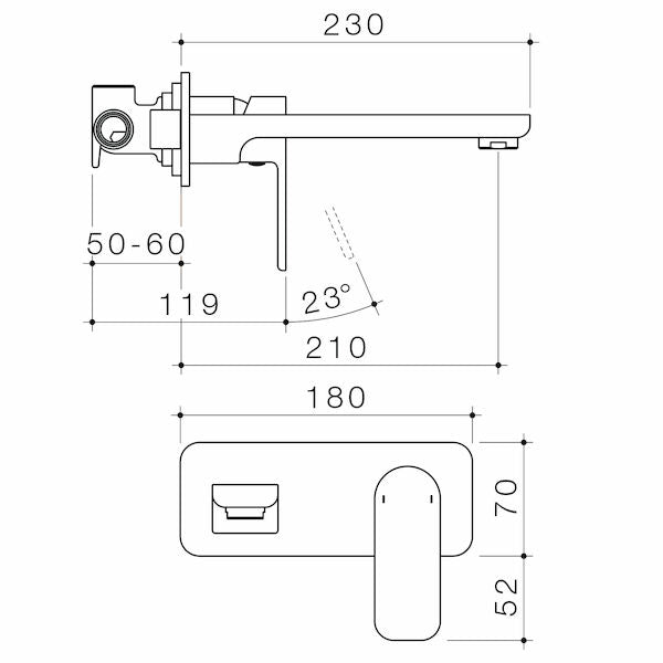 Caroma Luna Wall Basin/Bath Mixer technical drawing