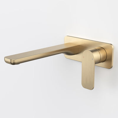 Caroma Luna II EasySwitch Wall Basin/Bath Mixer 220mm - Brushed Brass (Complete Kit)