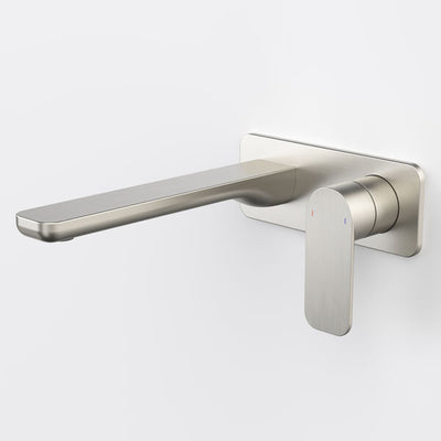 Caroma Luna II EasySwitch Wall Basin/Bath Mixer 220mm - Brushed Nickel (Complete Kit)