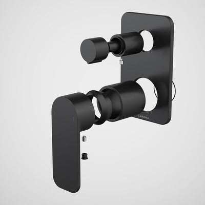 Caroma Luna II EasySwitch Bath/Shower Mixer with Diverter - Trim Kit - Black (In Wall Body not included)