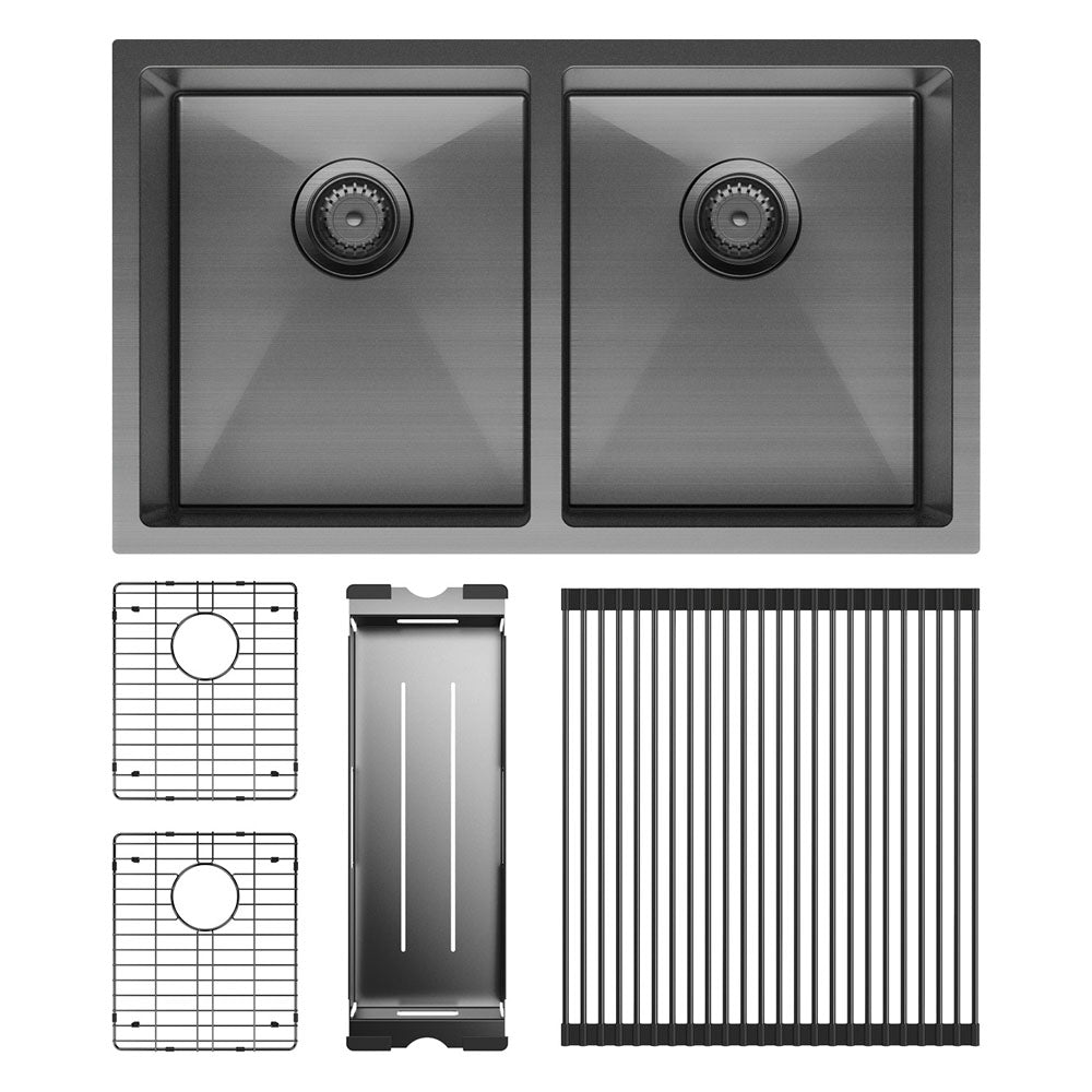 Hana 27L/27L Double Kitchen Sink Kit, PVD Carbon Metal