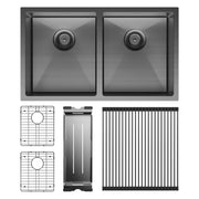 Hana 27L/27L Double Kitchen Sink Kit, PVD Carbon Metal