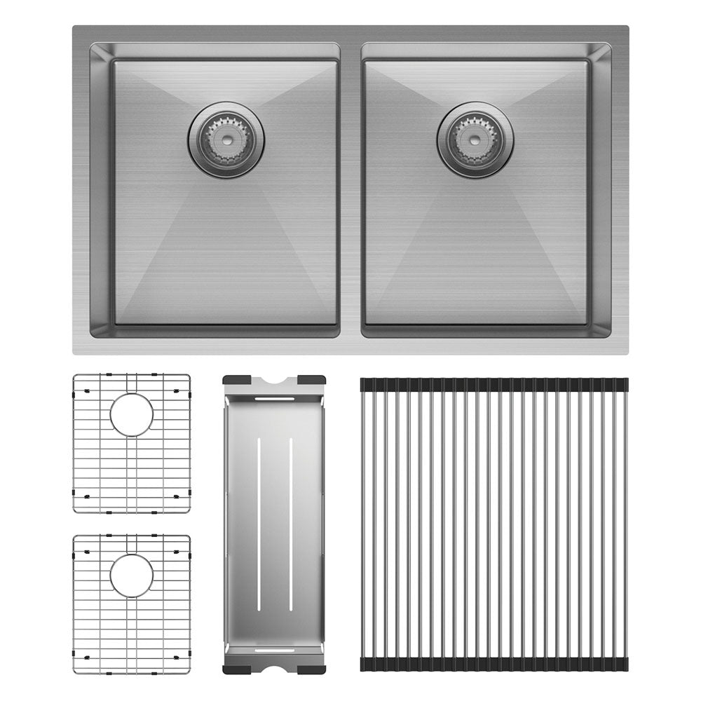 Hana 27L/27L Double Kitchen Sink Kit, Stainless Steel