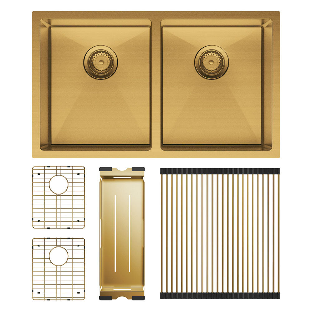 Hana 27L/27L Double Kitchen Sink Kit, PVD Rugged Brass