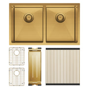 Hana 27L/27L Double Kitchen Sink Kit, PVD Rugged Brass