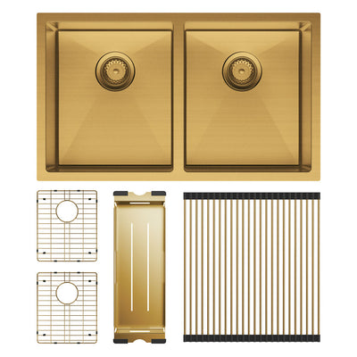 Hana 27L/27L Double Kitchen Sink Kit, PVD Rugged Brass
