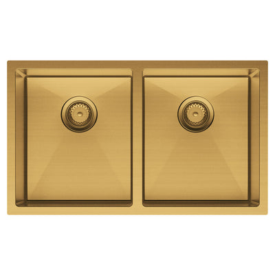 Hana 27L/27L Double Kitchen Sink, PVD Rugged Brass