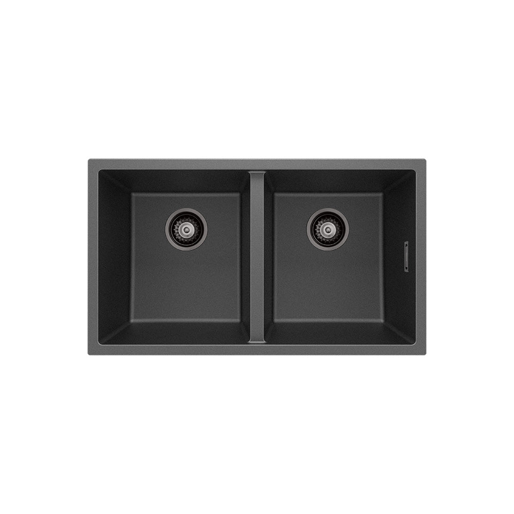 Fienza Kuro Granite 34L/34L Double Bowl Kitchen Sink Matte Black