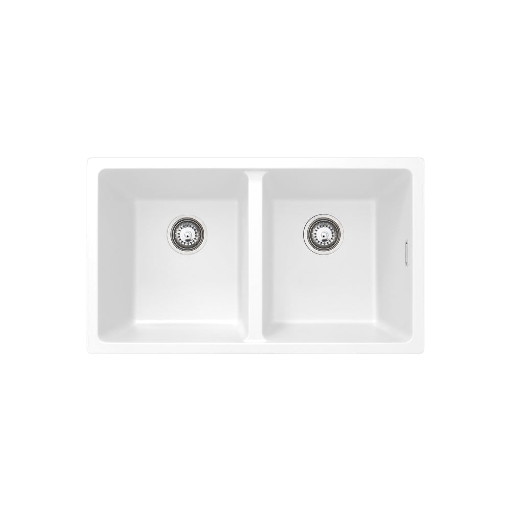 Fienza Kuro Granite32L/14L Double Kitchen Sink with Drainer Matte White