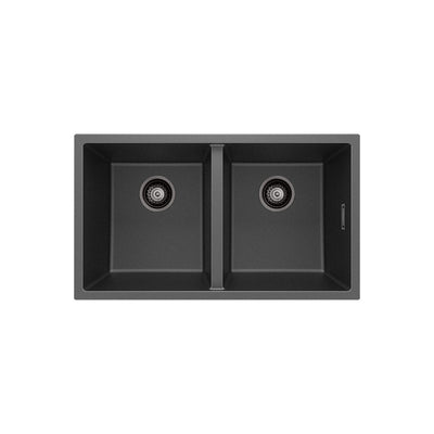 Fienza Kuro Granite 34L/34L Double Bowl Kitchen Sink Matte Black