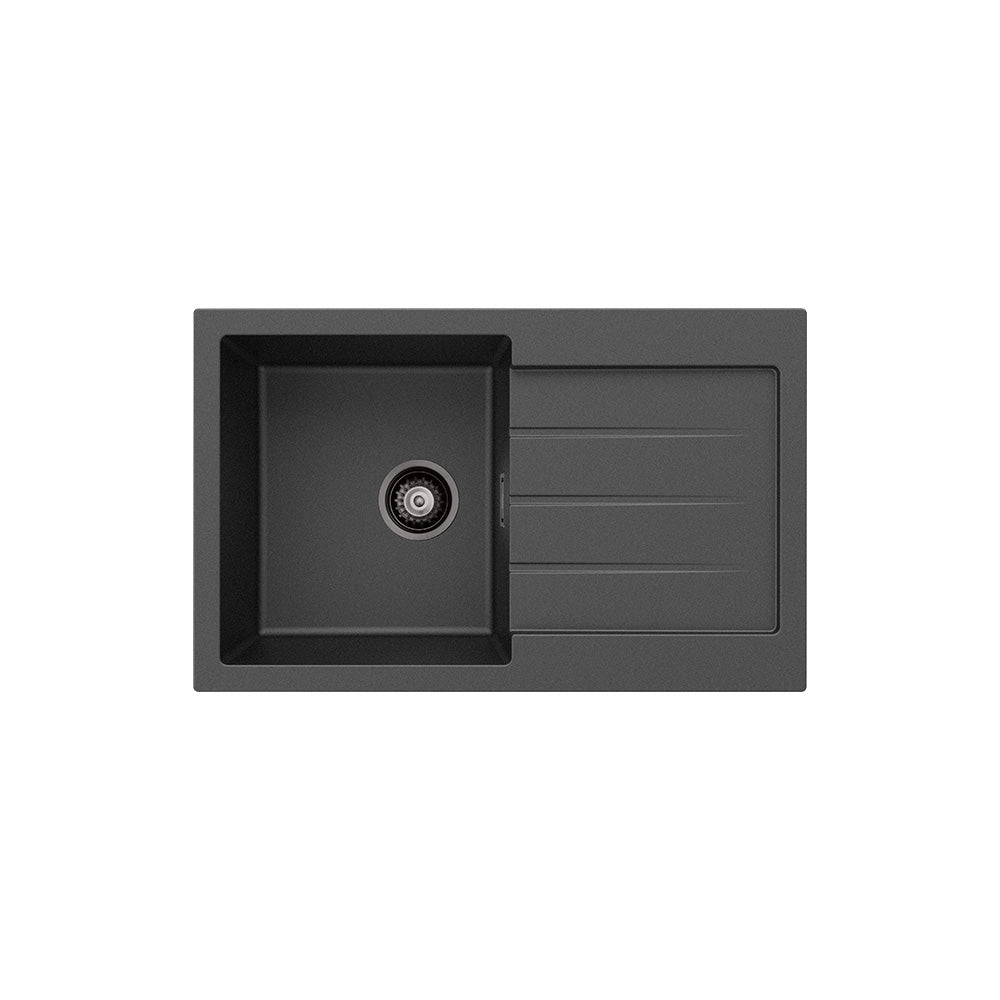 Fienza Kuro Granite 32L Single Kitchen Sink with Drainer Matte Black
