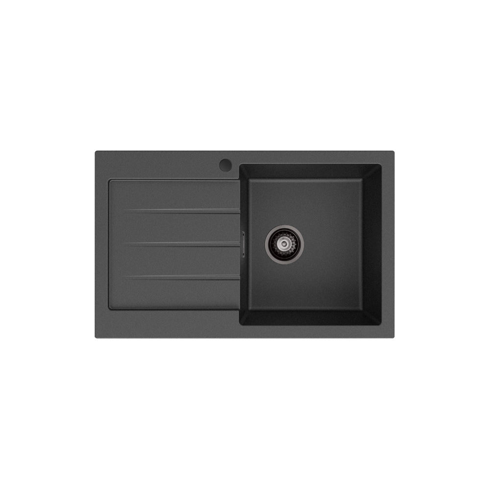 Fienza Kuro Granite 32L Single Kitchen Sink with Drainer Right Bowl Matte Black