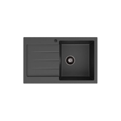 Fienza Kuro Granite 32L Single Kitchen Sink with Drainer Right Bowl Matte Black