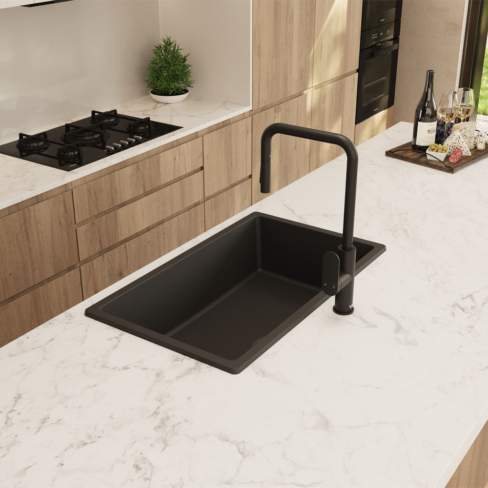 Kuro Granite 53L Single Bowl Kitchen Sink Matte Black