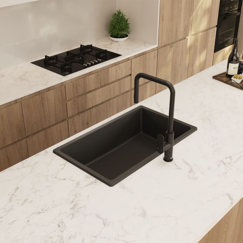 Fienza Kuro Granite 53L Single Bowl Kitchen Sink Matte Black