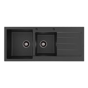 Fienza Kuro Granite 32L/22L Double Kitchen Sink with Drainer Left Bowl 2 Tap Holes Matte Black