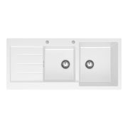 Fienza Kuro Granite 32L/22L Double Kitchen Sink with Drainer Right Bowl 2 Tap Holes Matte White
