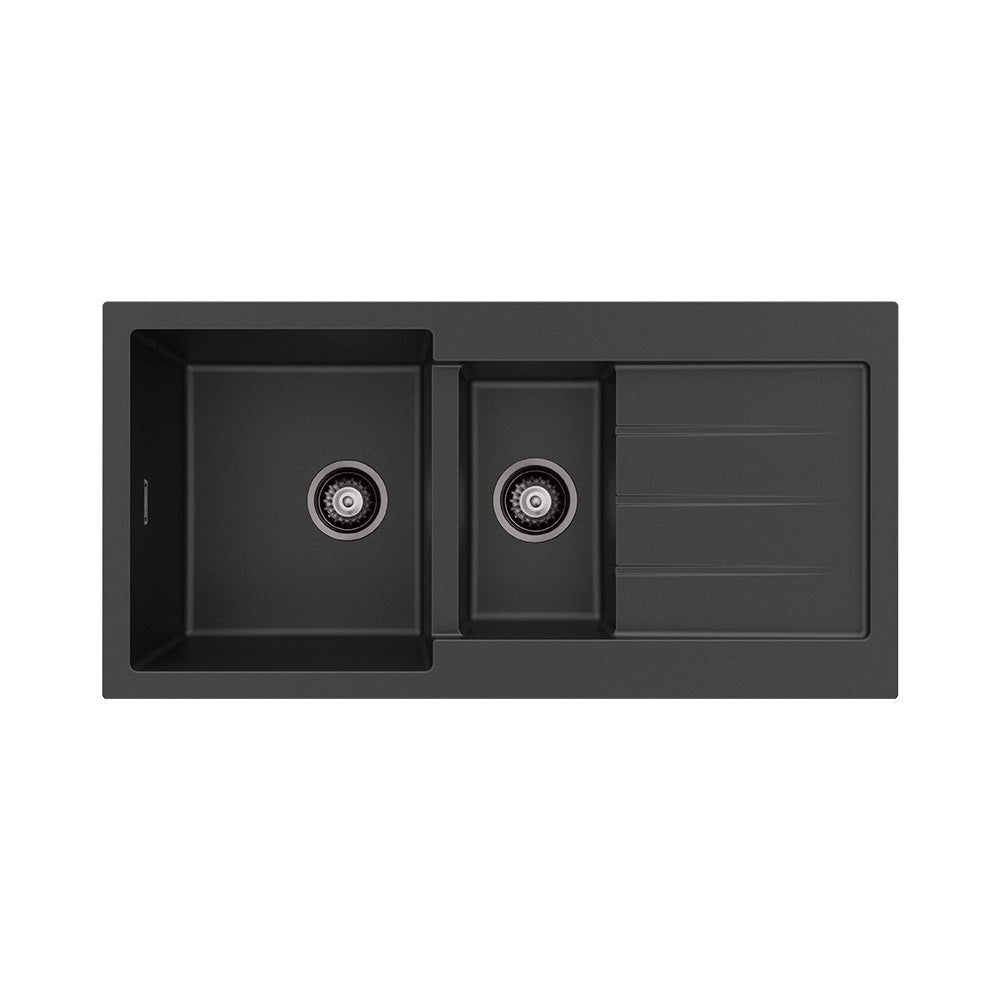 Fienza Kuro Granite32L/14L Double Kitchen Sink with Drainer Matte Black