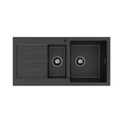 Fienza Kuro Granite 32L/14L Double Kitchen Sink with Drainer Right Bowl 1 Tap Hole Matte Black
