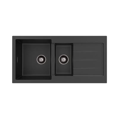 Fienza Kuro Granite32L/14L Double Kitchen Sink with Drainer Matte Black