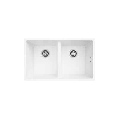 Fienza Kuro Granite 29L/29L Double Bowl Kitchen Sink Matte White