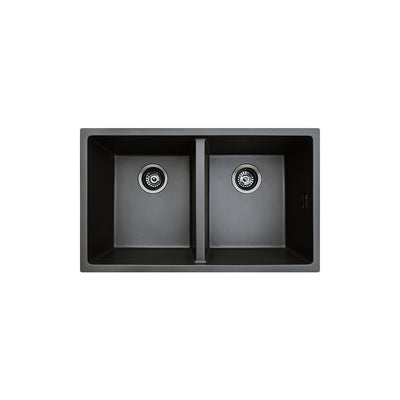 Fienza Kuro Granite 29L/29L Double Bowl Kitchen Sink Matte Black