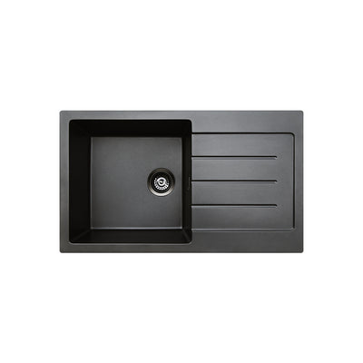 Fienza Kuro Granite 39L Single Kitchen Sink with Drainer Right Bowl Matte Black