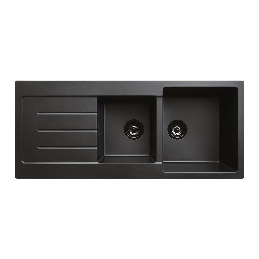 Kuro Granite 29L/19L Double Kitchen Sink with Drainer Matte Black