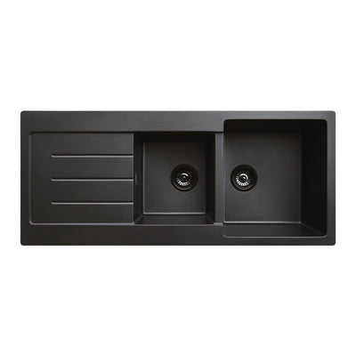 Fienza Kuro Granite 29L/19L Double Kitchen Sink with Drainer Matte Black