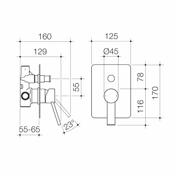 Dorf Villa Bath/Shower Mixer with Diverter technical drawing