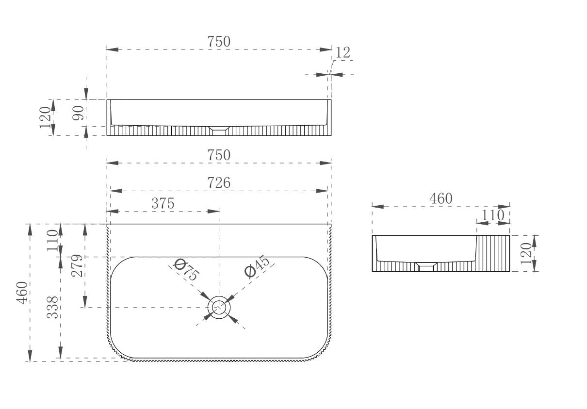Cassa Design V-Groove Wall Hung Basin