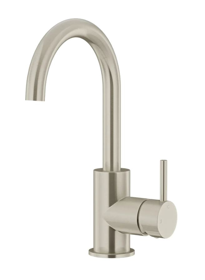 Meir Round Gooseneck Basin Mixer with Cold Start Brushed Nickel