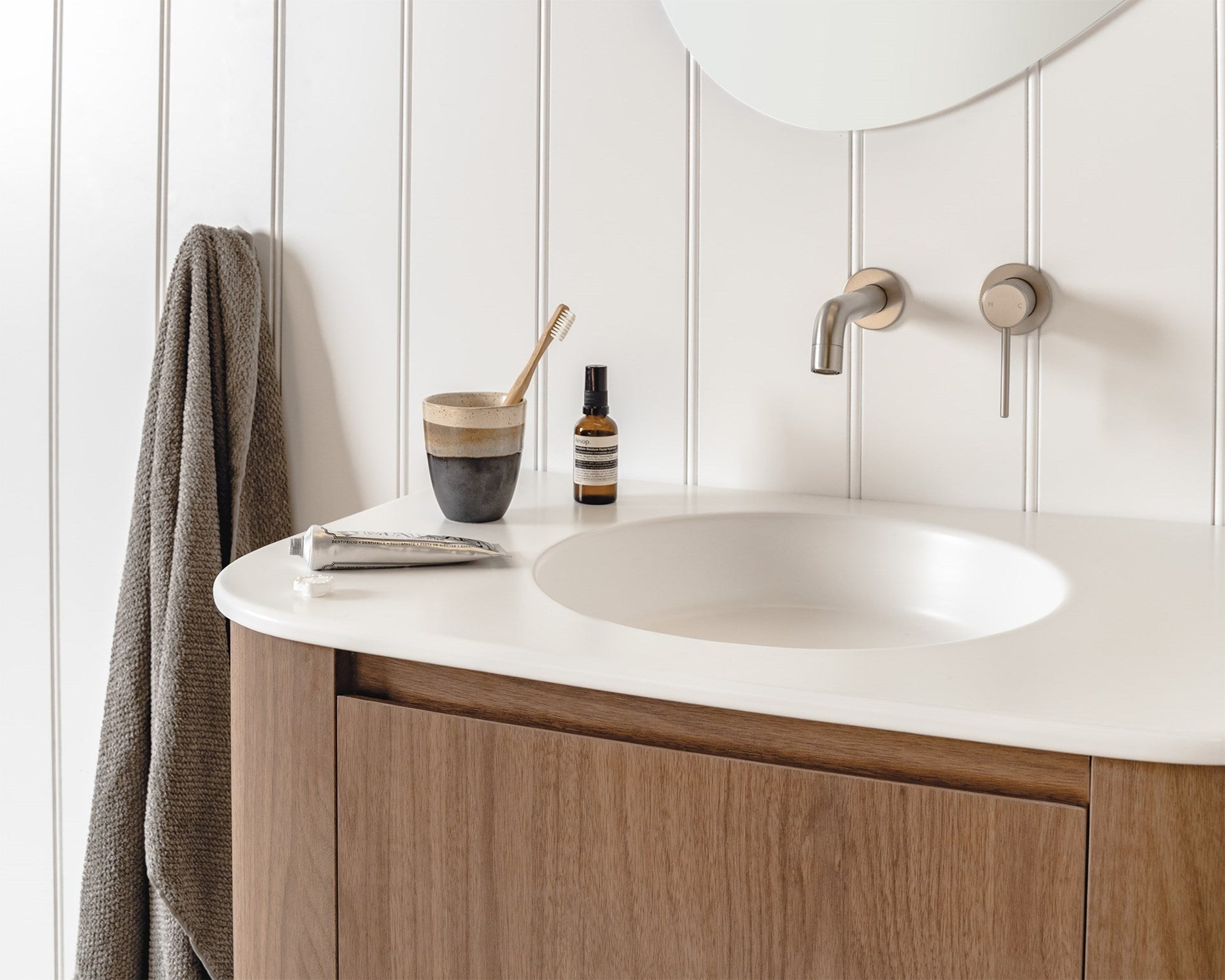 ADP Thea Curved Wall Hung Vanity Matte Ceramic Benchtop