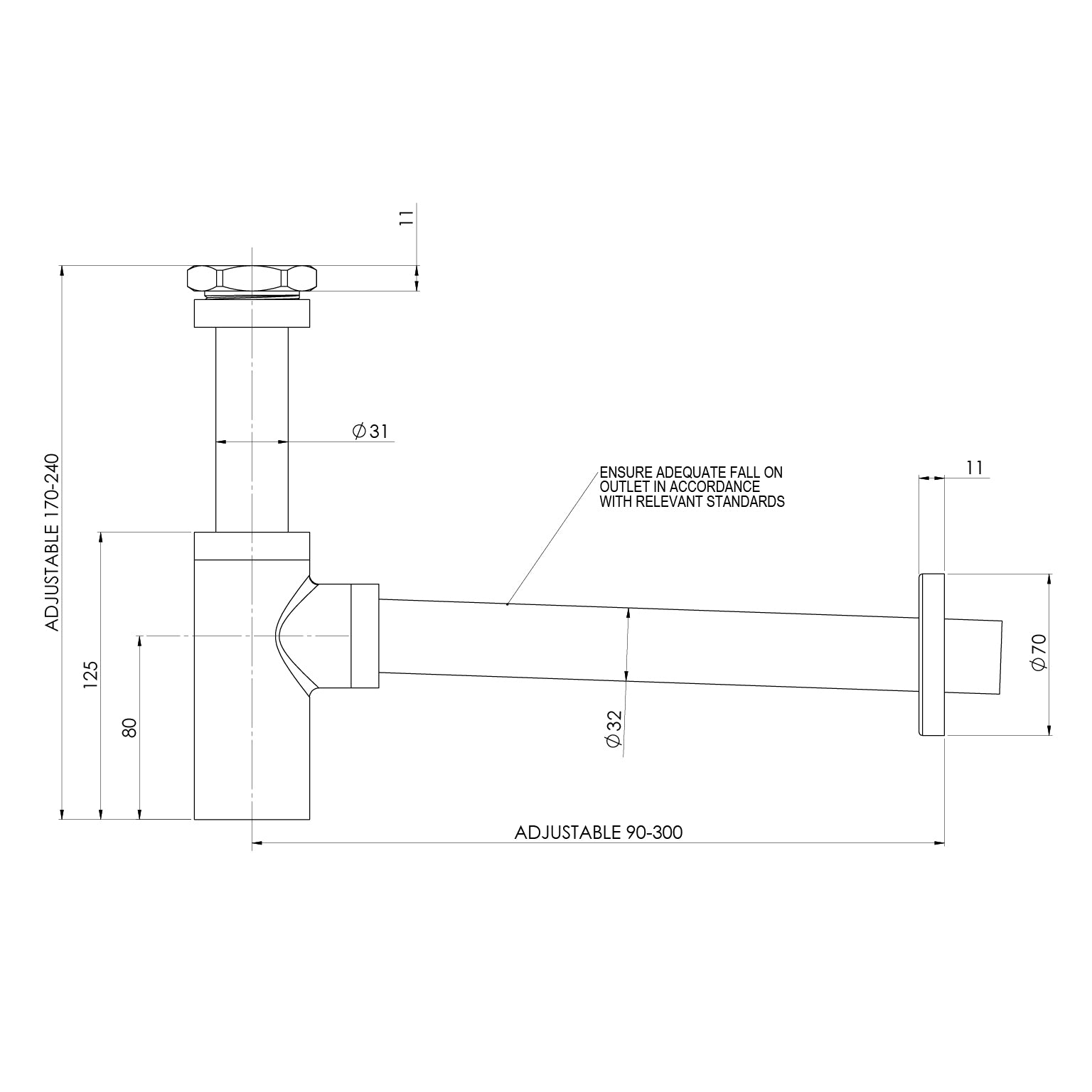 Phoenix 40mm Bottle Trap Brushed Bronze