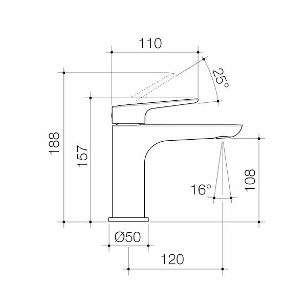 Caroma Contura II Basin Mixer technical drawing