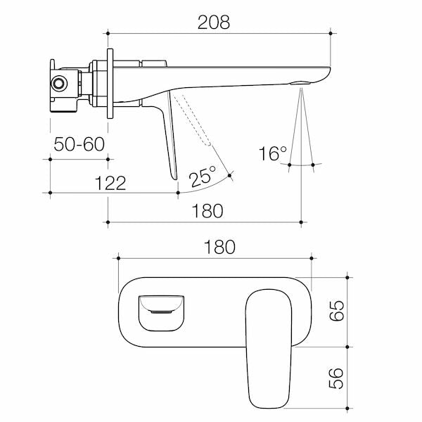 Caroma Contura II Wall Basin/Bath Mixer 180mm technical drawing